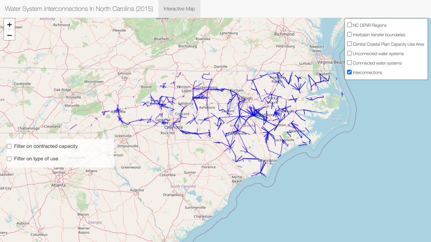 Preview of data and information contained at Interactive Map Of Community Water System Interconnections In North Carolina